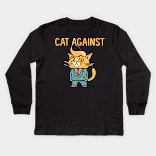 Funny Ilustration Orange Cats Against Trump Kids Long Sleeve T-Shirt
